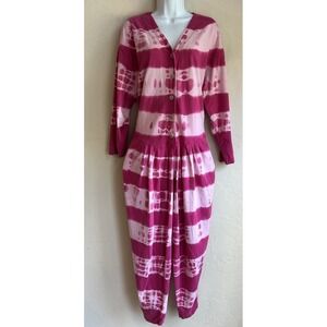 Vintage 90s Blue Cactus Pink Tie‎ Dye Jumpsuit M Oversized Baggy Wide Leg Casual